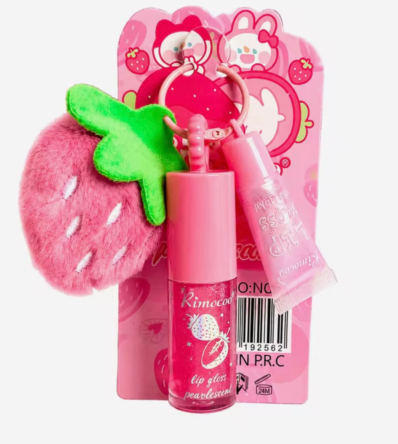 Strawberry Lipgloss & Plush Keychain Set(3 Sets))