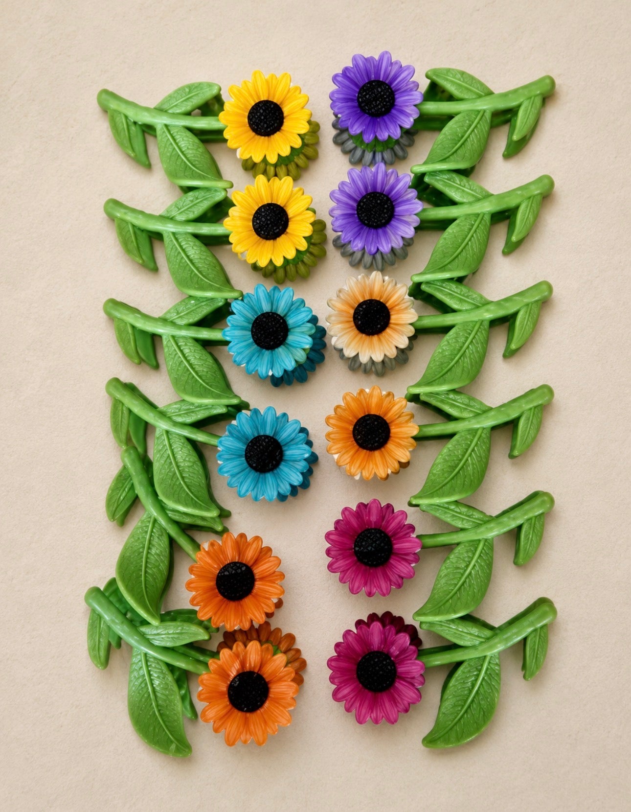 6 Beautiful Flower Hair Clips Set (Assorted Colors)