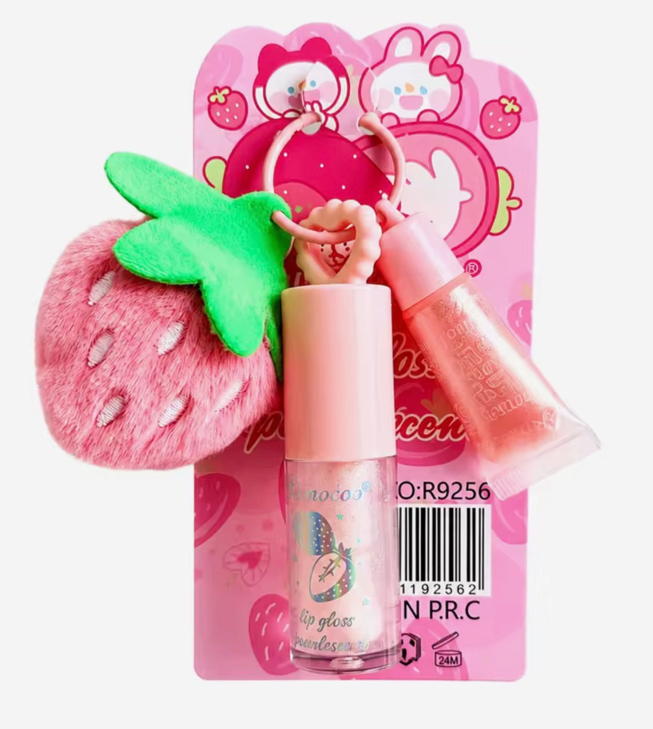 Strawberry Lipgloss & Plush Keychain Set(3 Sets))