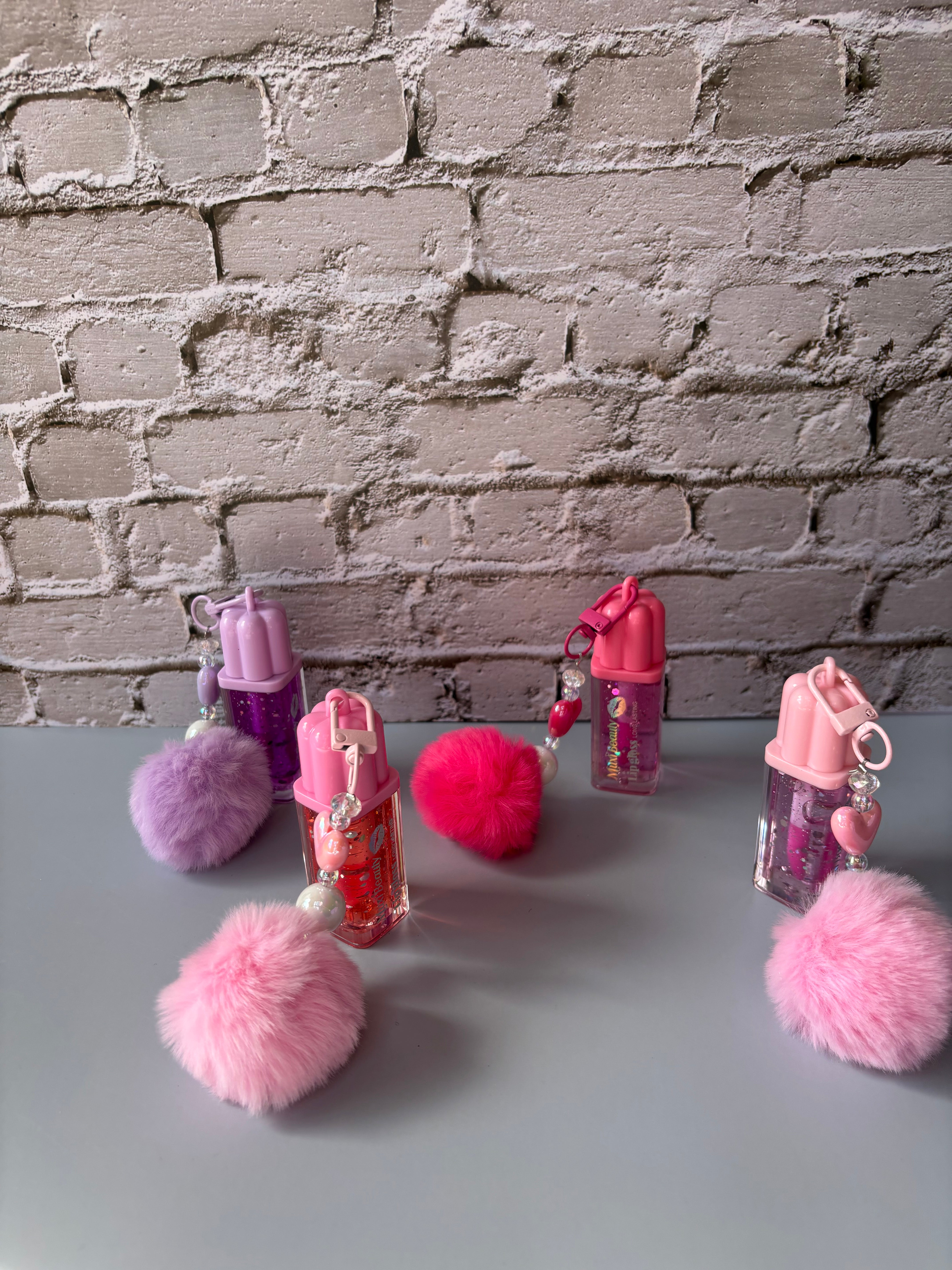 Strawberry Lipgloss with Pompom Keychain