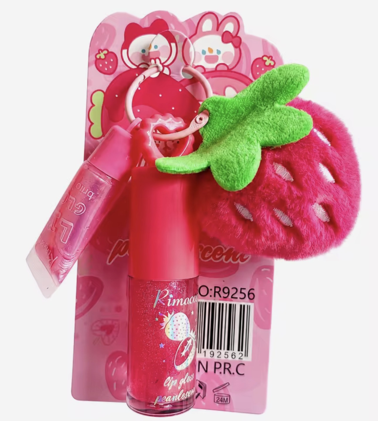 Strawberry Lipgloss & Plush Keychain Set(3 Sets))