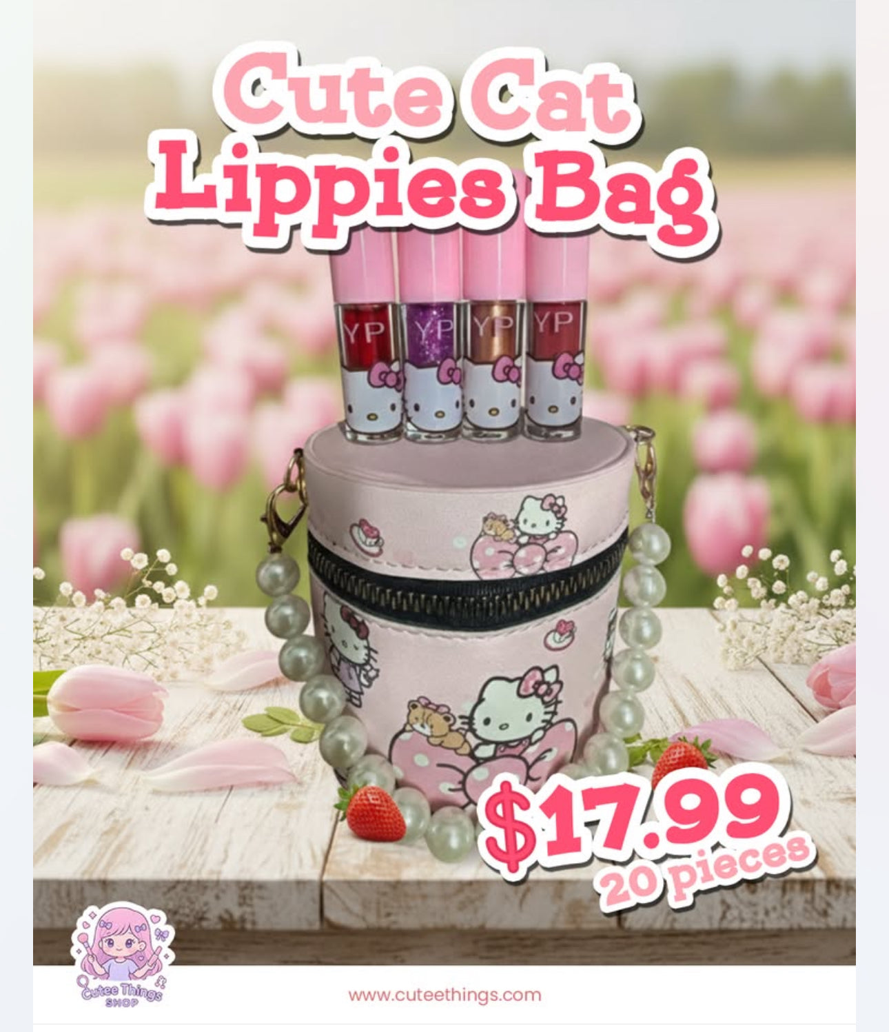 Cute Cat with 12 Lippies Bag