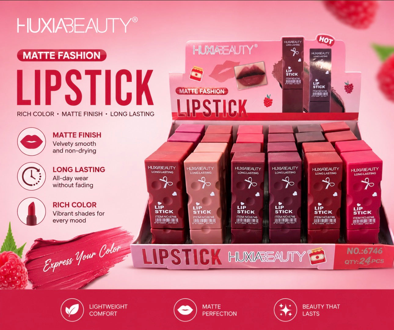 Matte Beautiful Fashion Lipstick       (24 Pieces Display)