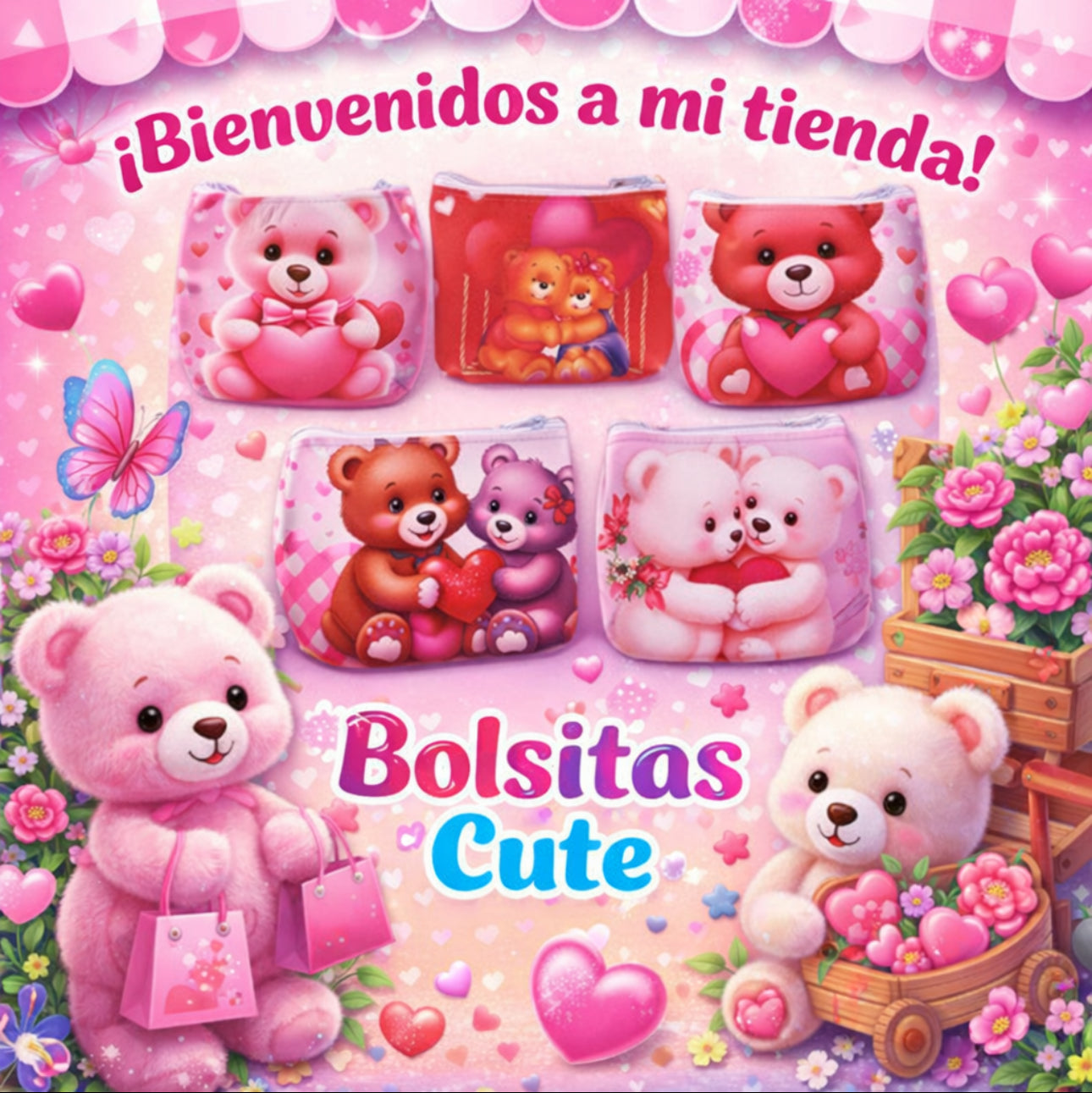 Cute Bear Love Coin Bags with Keychain