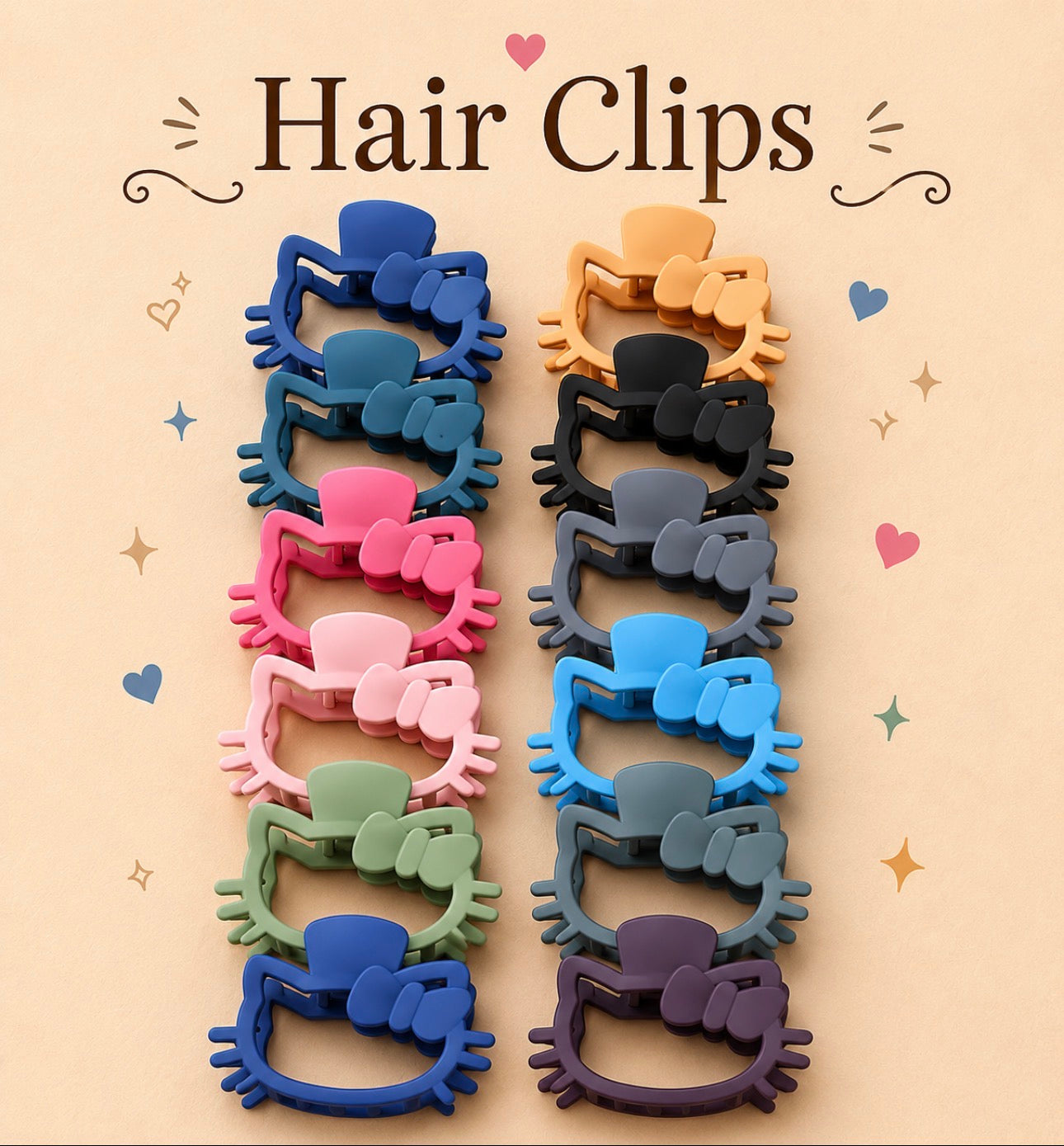 6 Beautiful Kitty Hair Clips Set (Assorted Colors)