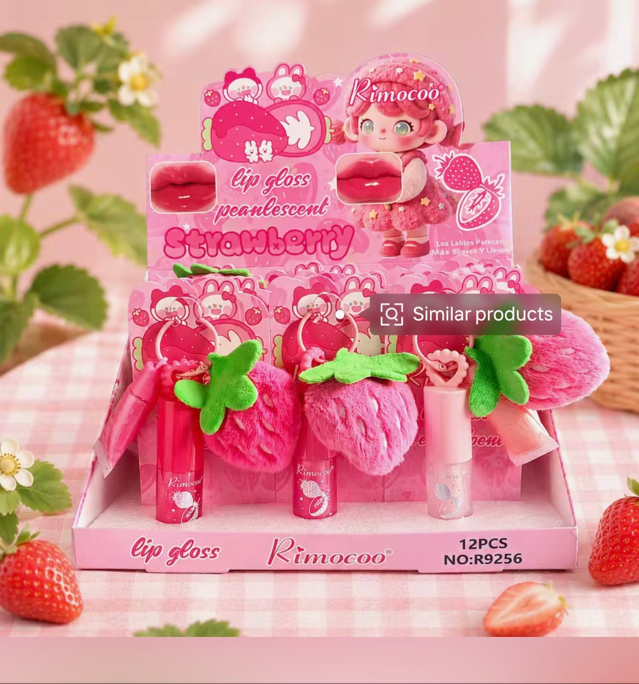 Strawberry Lipgloss & Plush Keychain Set(3 Sets))
