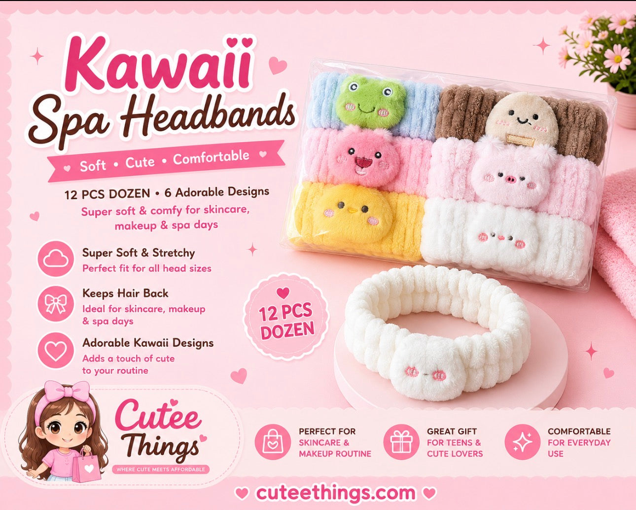 Kawaii Spa Headbands (12 Pieces)