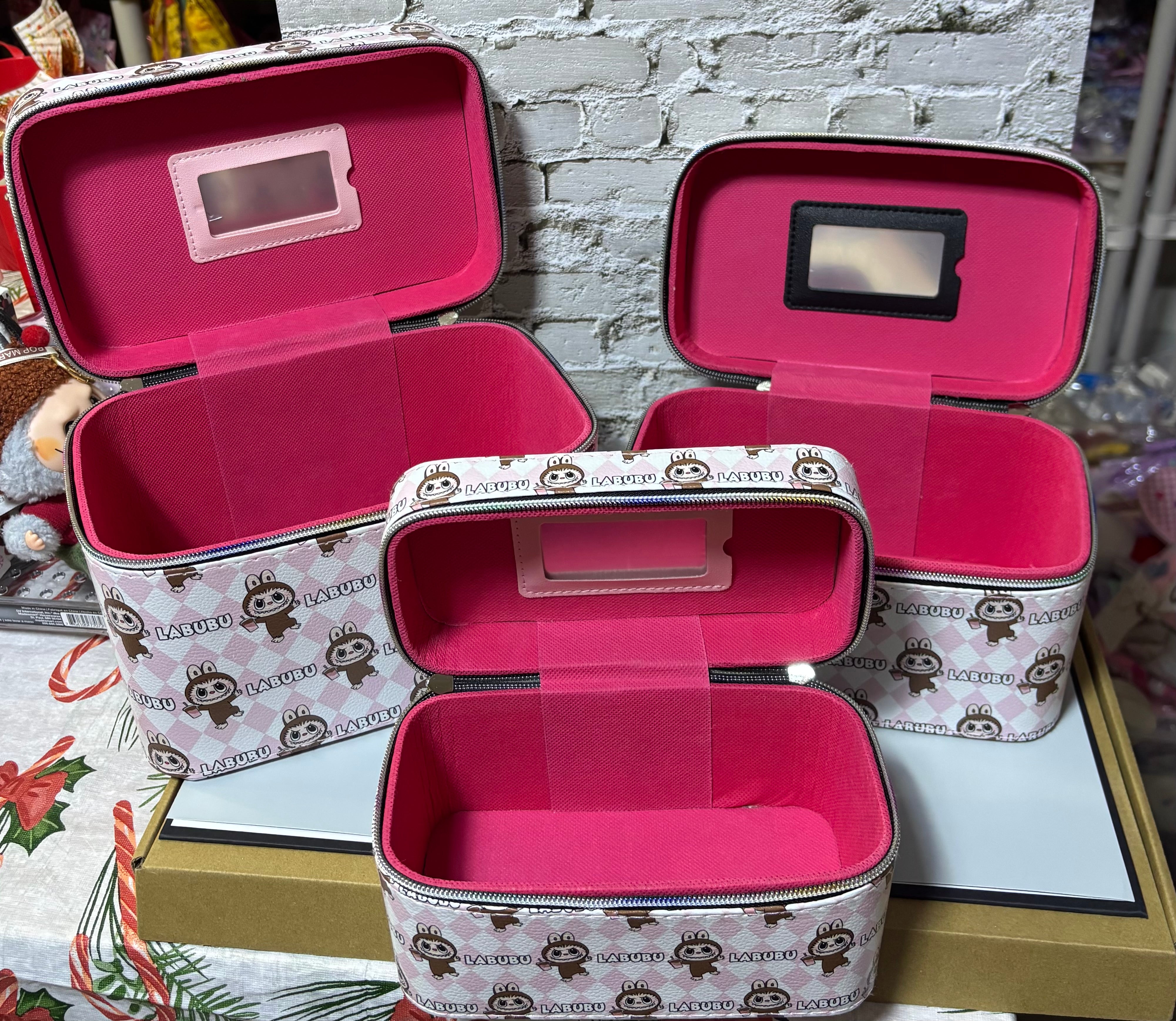 3 Pieces Cosmetic Bags with Mirror