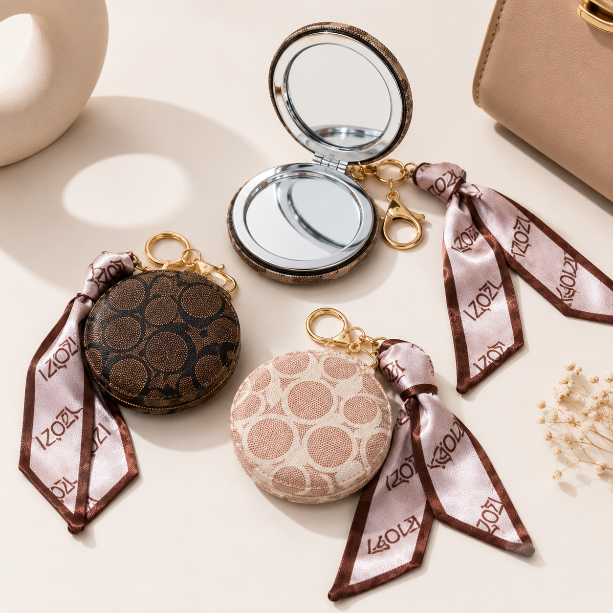 Double-Sided Compact Mirror with Keychain (3 pieces)