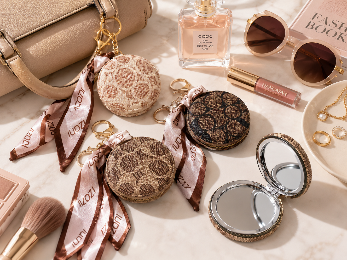 Double-Sided Compact Mirror with Keychain (3 pieces)