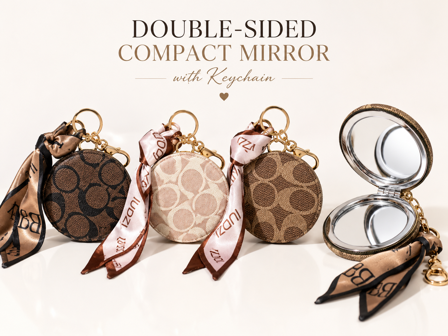 Double-Sided Compact Mirror with Keychain (3 pieces)