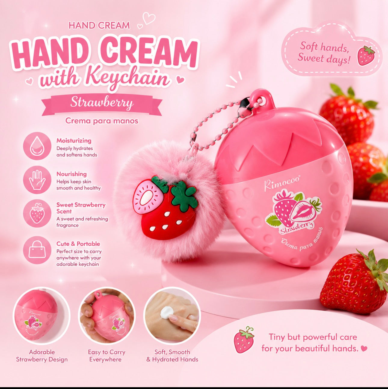 Strawberry Hand Cream with Keychain (6 Pieces)