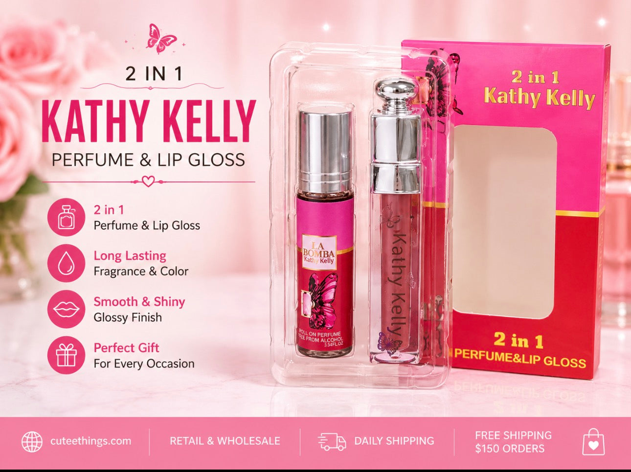 💕 Kathy Kelly 2-in-1 Perfume & Lip Gloss Set (6 Sets)