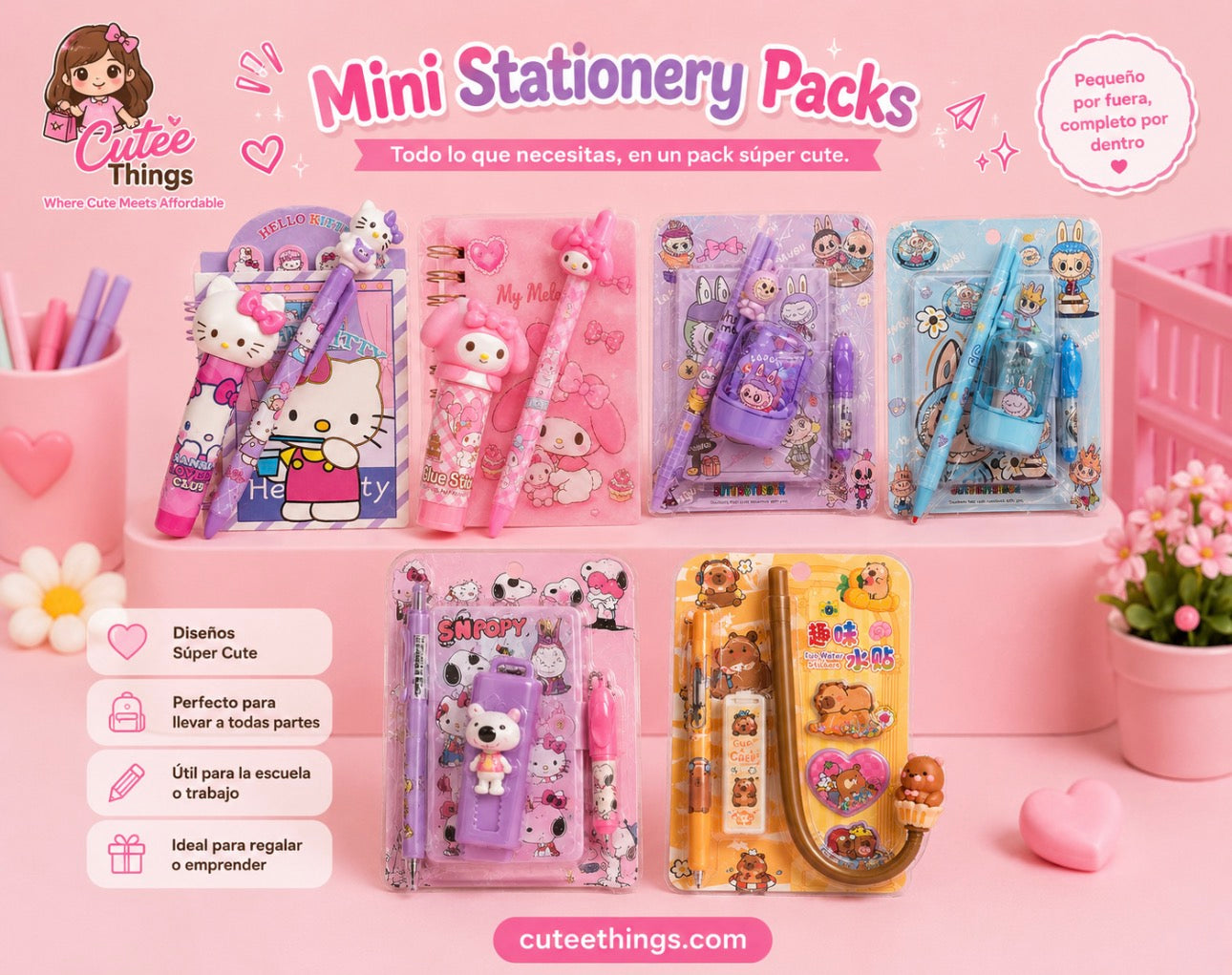 Mini Stationery 3 Pieces Packs                 (6 Packs)