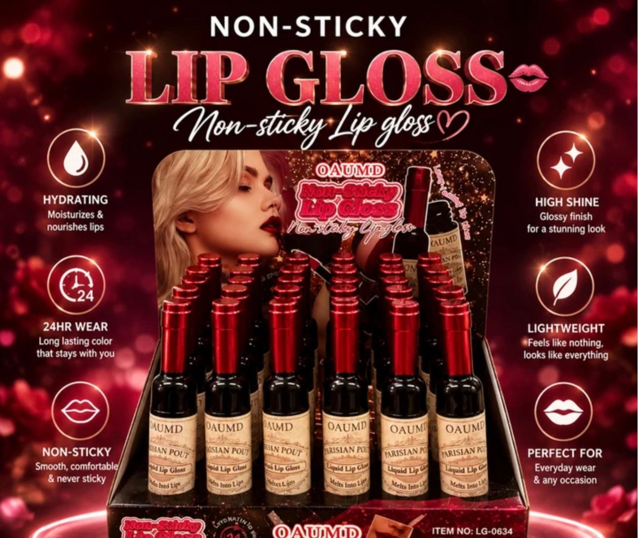 Non Sticky Lipgloss wine Bottle                           (24 Pieces Display)