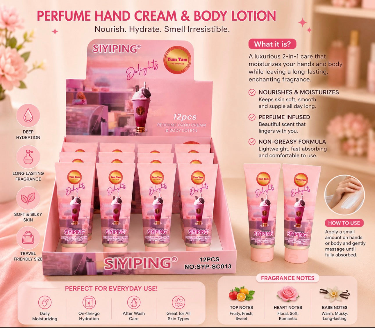 Yum Yum Perfume Hand cream and Body Lotion(12 Pieces Display)