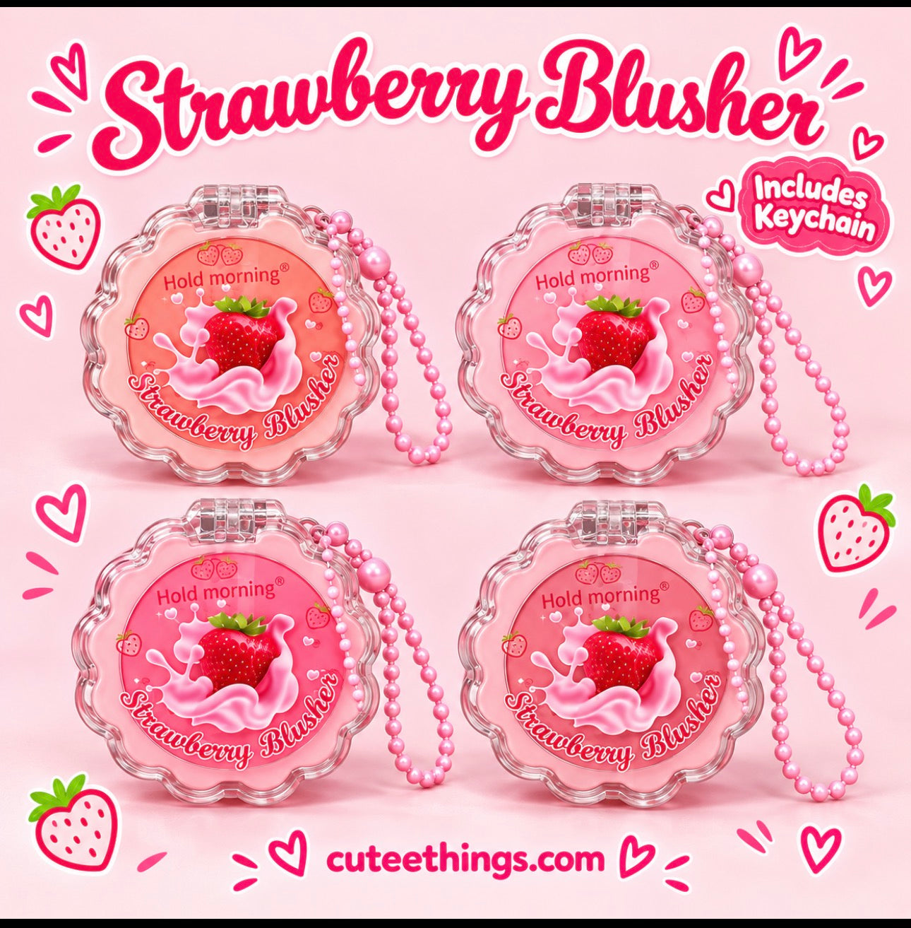 🍓 Blush on the Go! Strawberry Blush with a Cute Keychain 💕(12 Pieces)