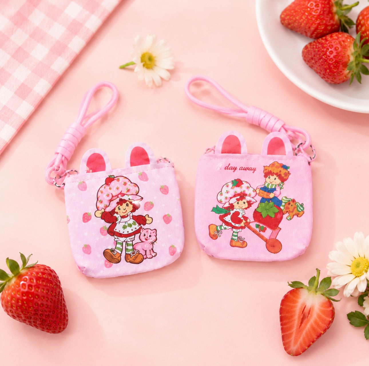 Strawberry Mini Coins Purse with Lanyard (12 Pieces)