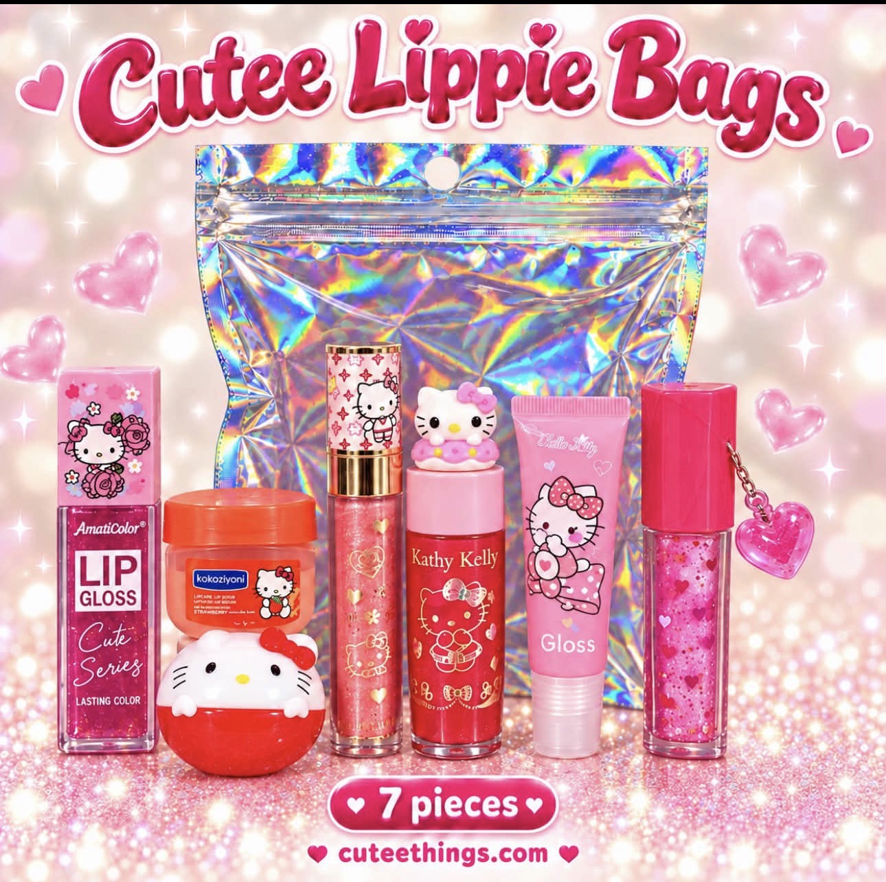 Cutee Lippies Surprise Bag                  (7 pieces) (Kitty)