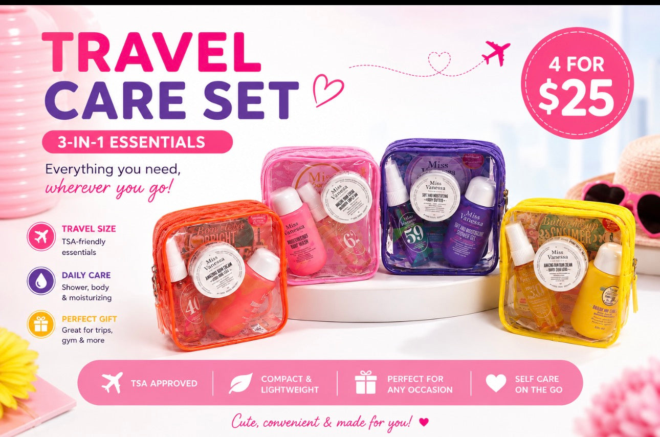 Cute Travel Care Set in a reusable clear pouch (3 sets)
