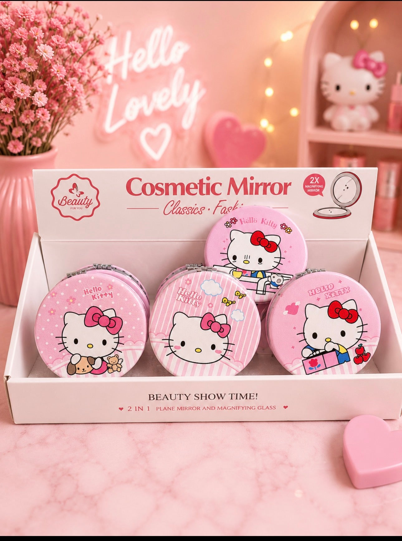 Kitty 2 in 1 compact mirror.                  (12 Pieces Display)