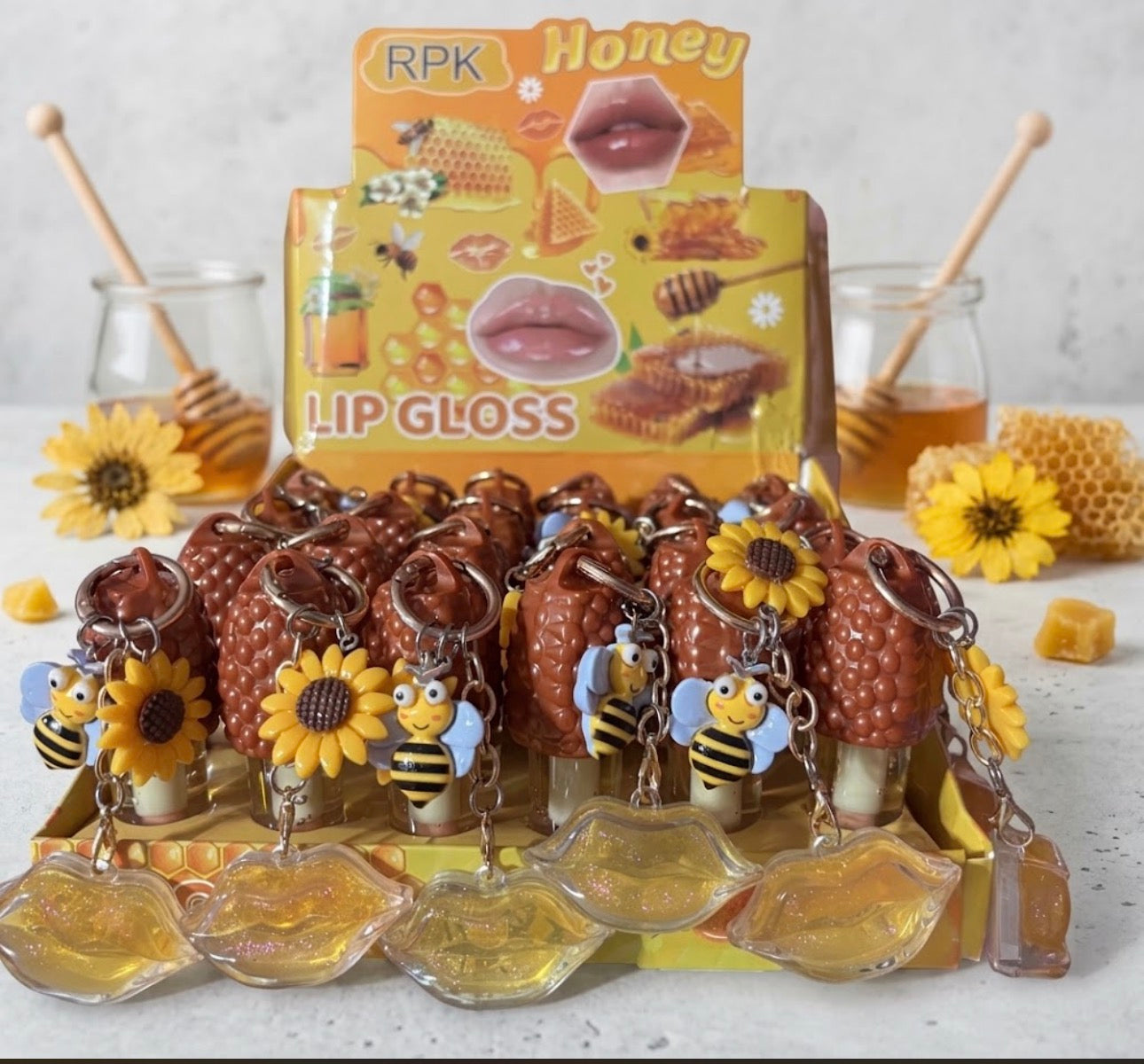 Honey 2-in-1 Lipgloss And Keychain      (12 Pieces)