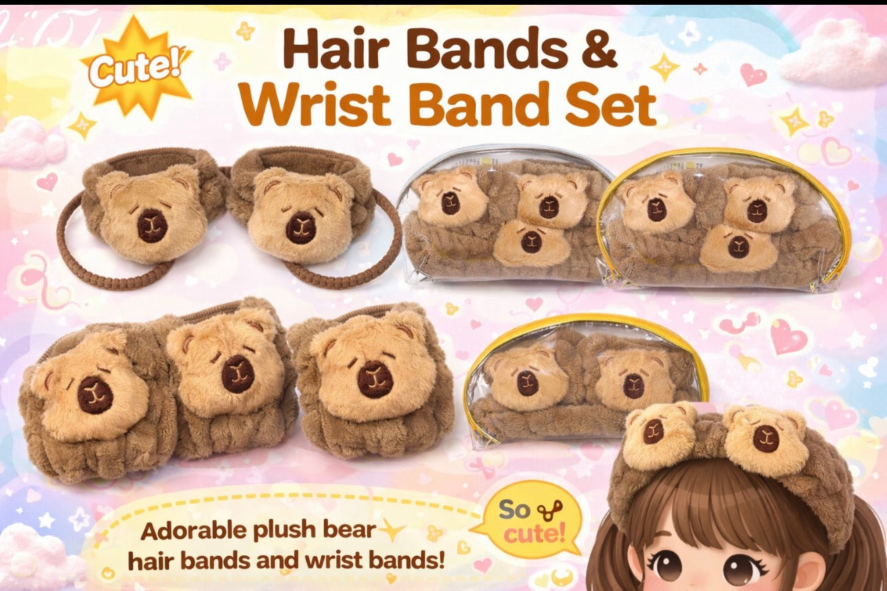 Cute Hair band with Wristbands Capibara Bundle