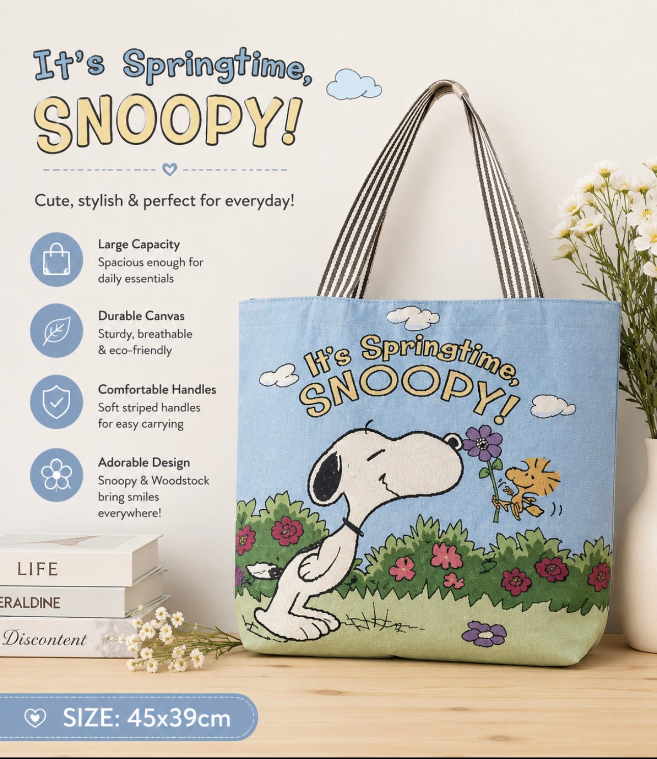 Snoopy Tote Bag with Zipper