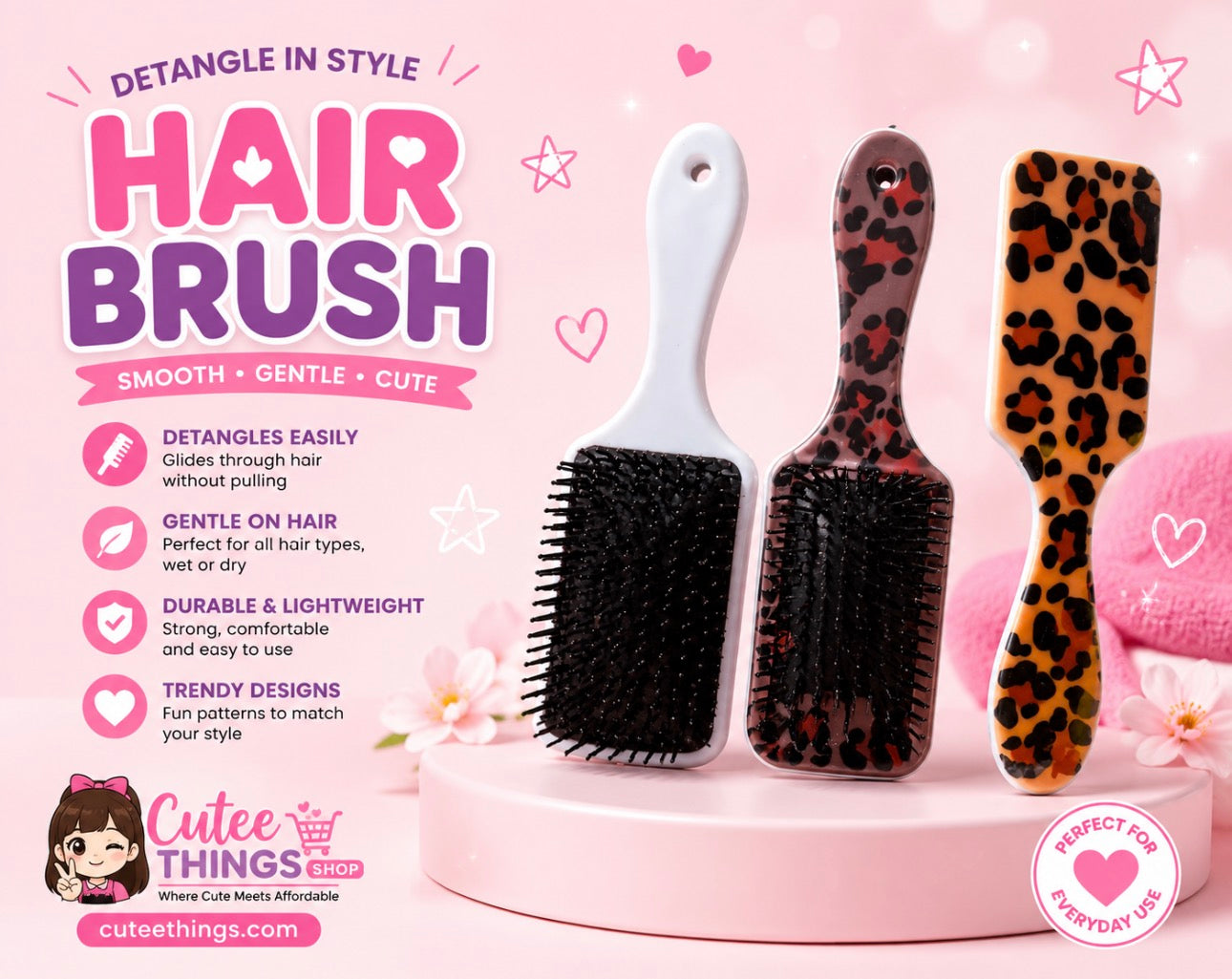 Stylish Paddle Hairbrush (6 Pieces)