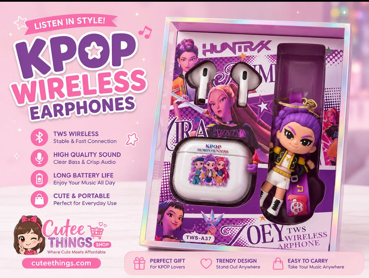 KPOP Wireless Earphones and Keychain Set