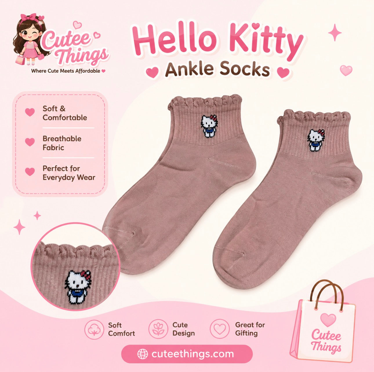 Kitty Ankle Sock (12 Pieces)
