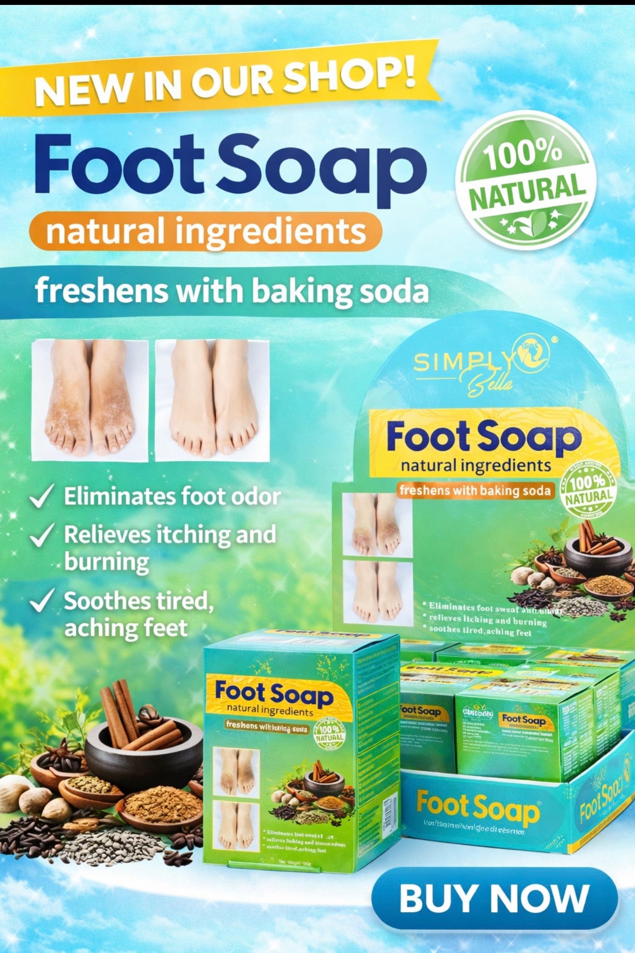 Simply Bella Foot Soap Natural Ingredients with Baking Soda