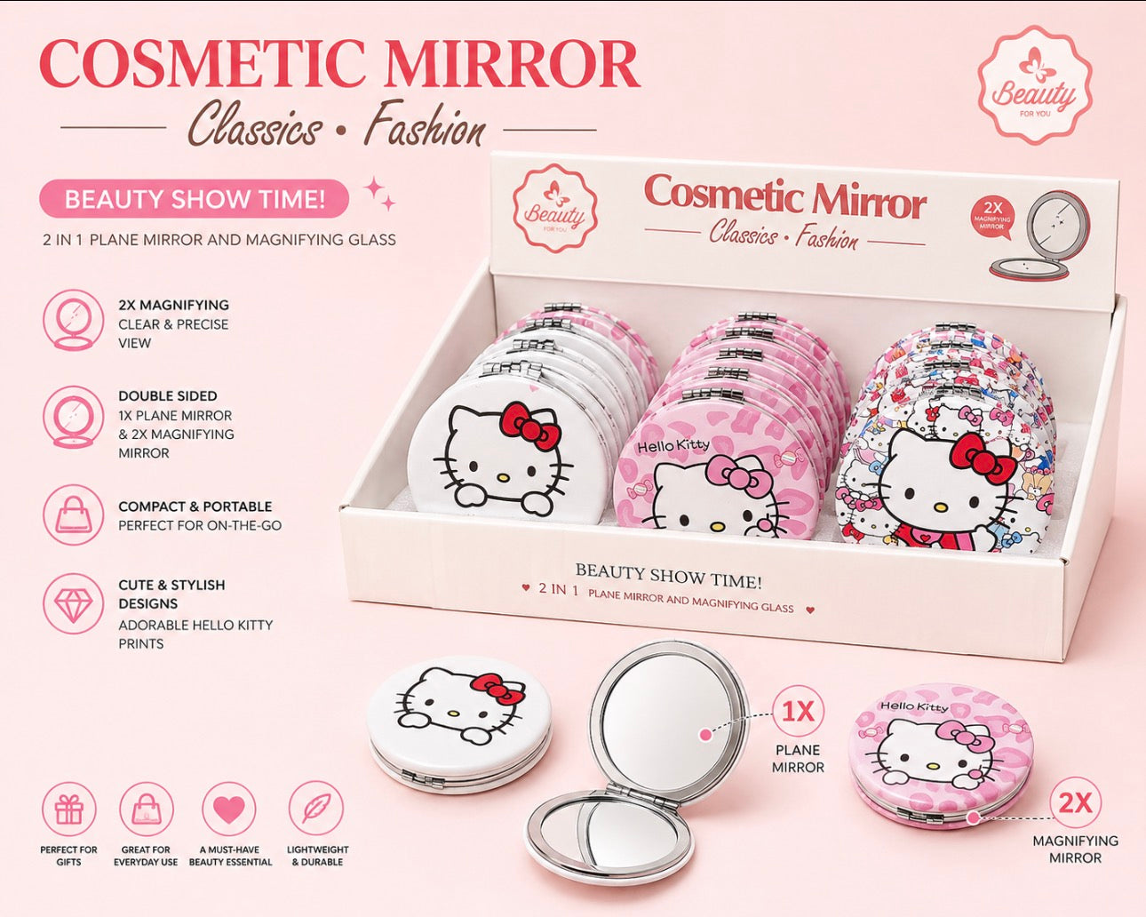 Kitty 2 in 1 compact mirror.                  (6 pieces)