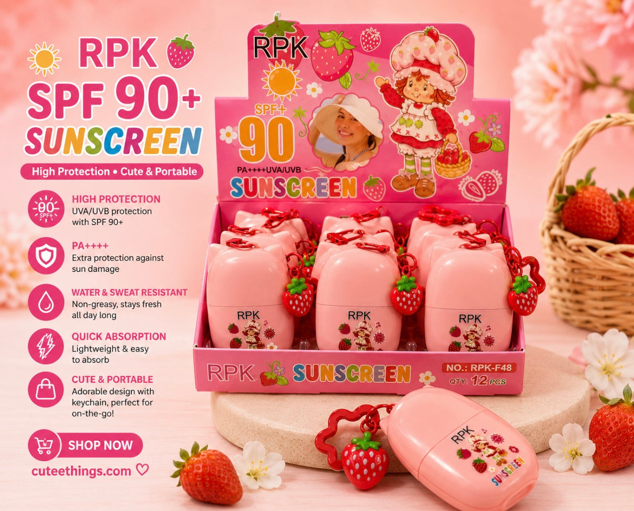 Strawberry Sunscreen with charms                    (6 Pieces )