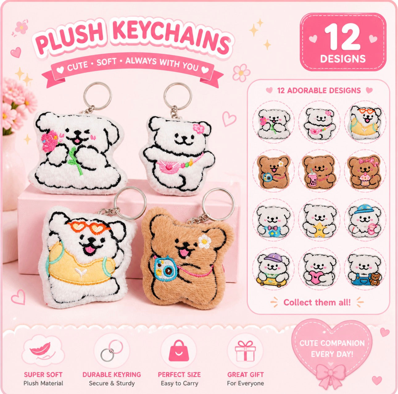 Cute Plush Bear Keychain (one dozen)
