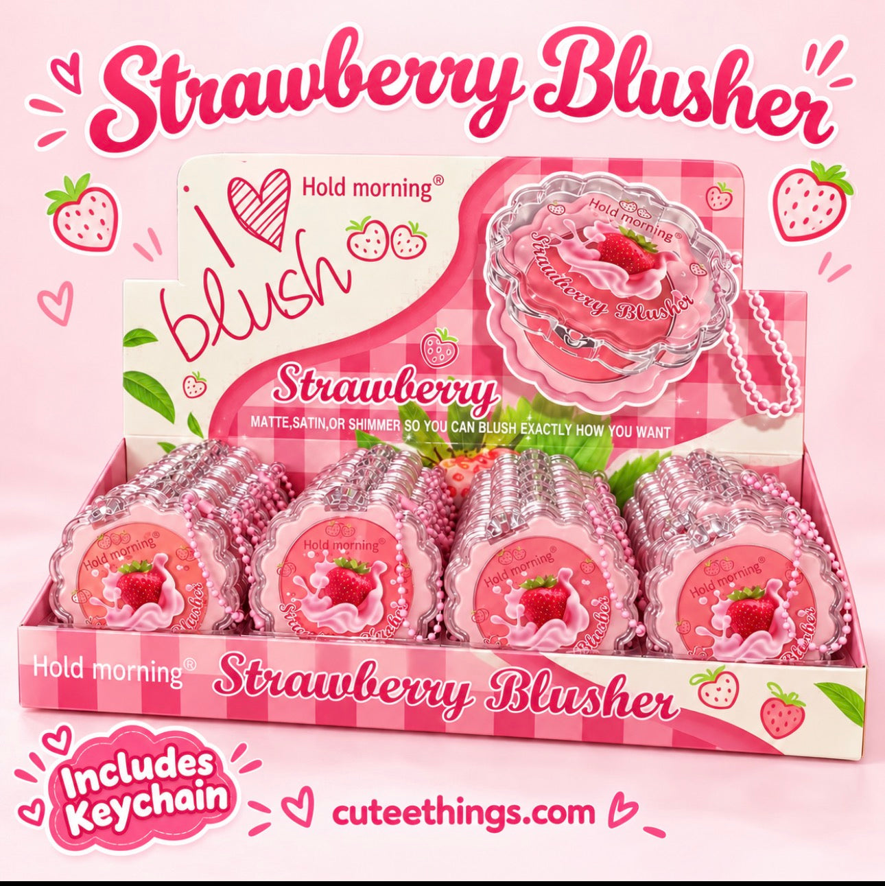 🍓 Blush on the Go! Strawberry Blush with a Cute Keychain 💕(12 Pieces)