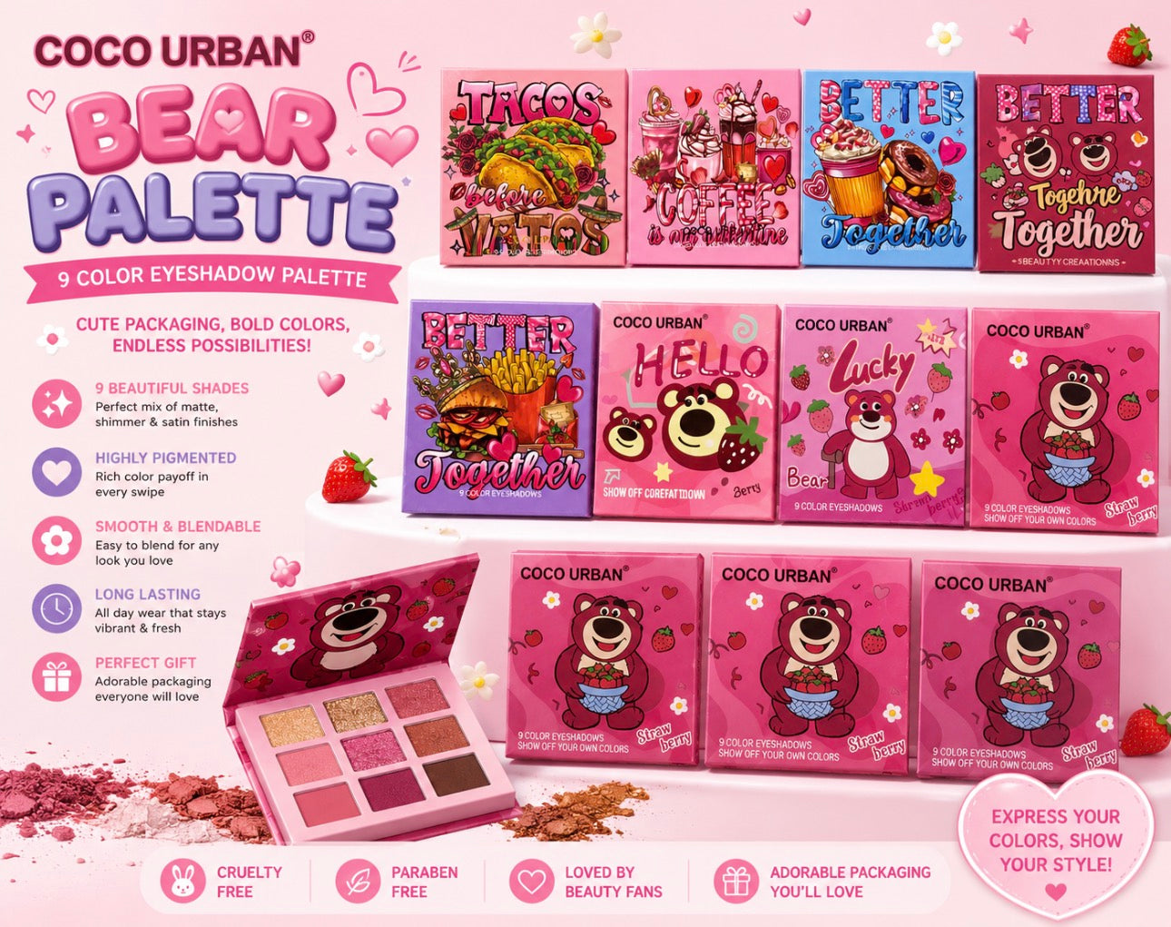 Coco Urban 9 Color Eyeshadow Palettes (12 Pieces Display)