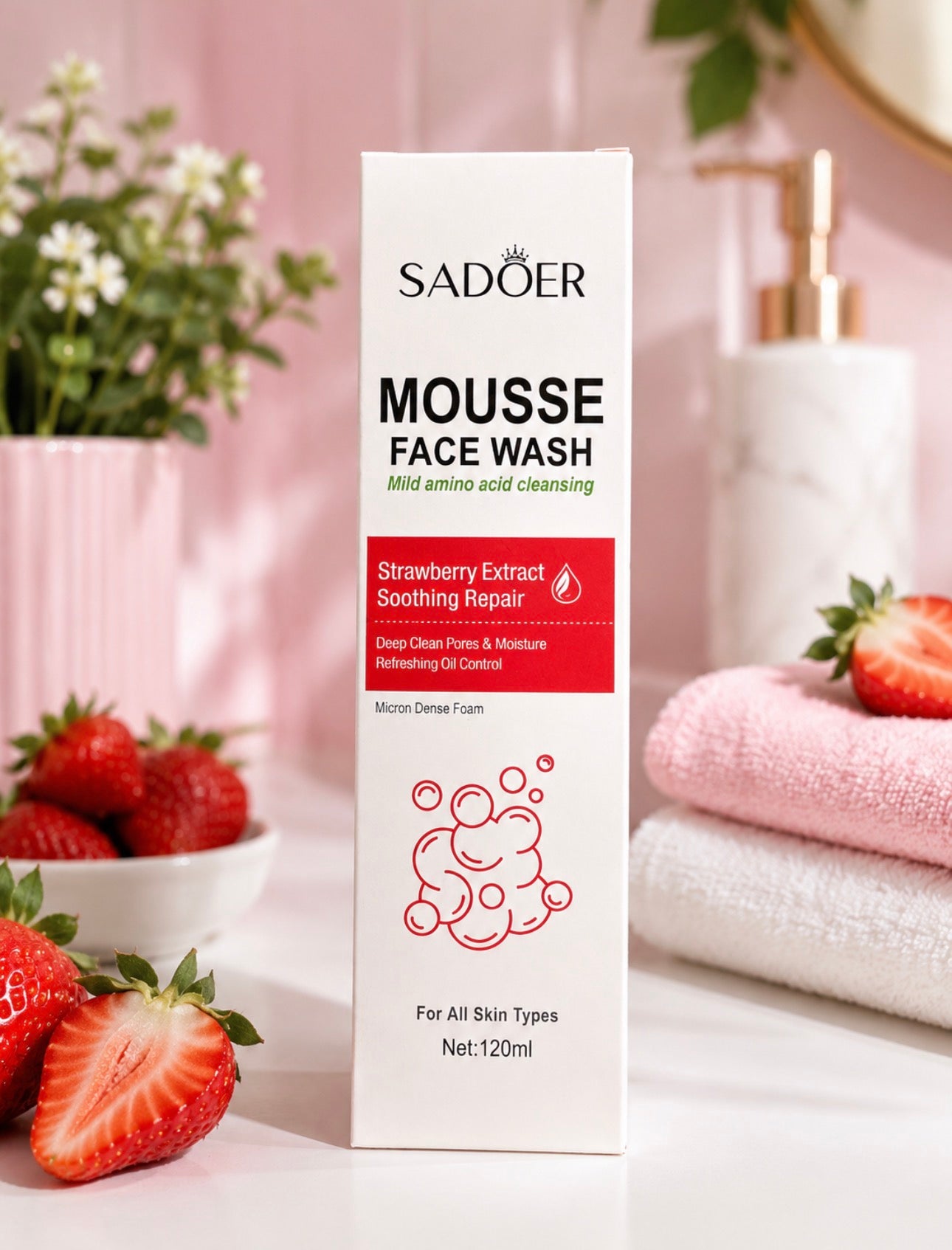Strawberry Mousse Face wash with Silicone Brush (one piece)