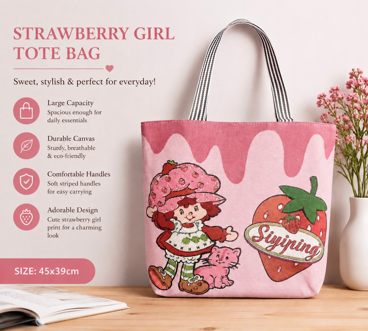Strawberry Girl Tote Bag