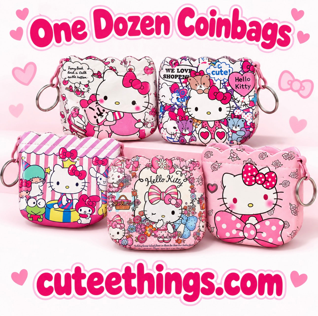Kitty Coinbags with Keychain.             (One Dozen)