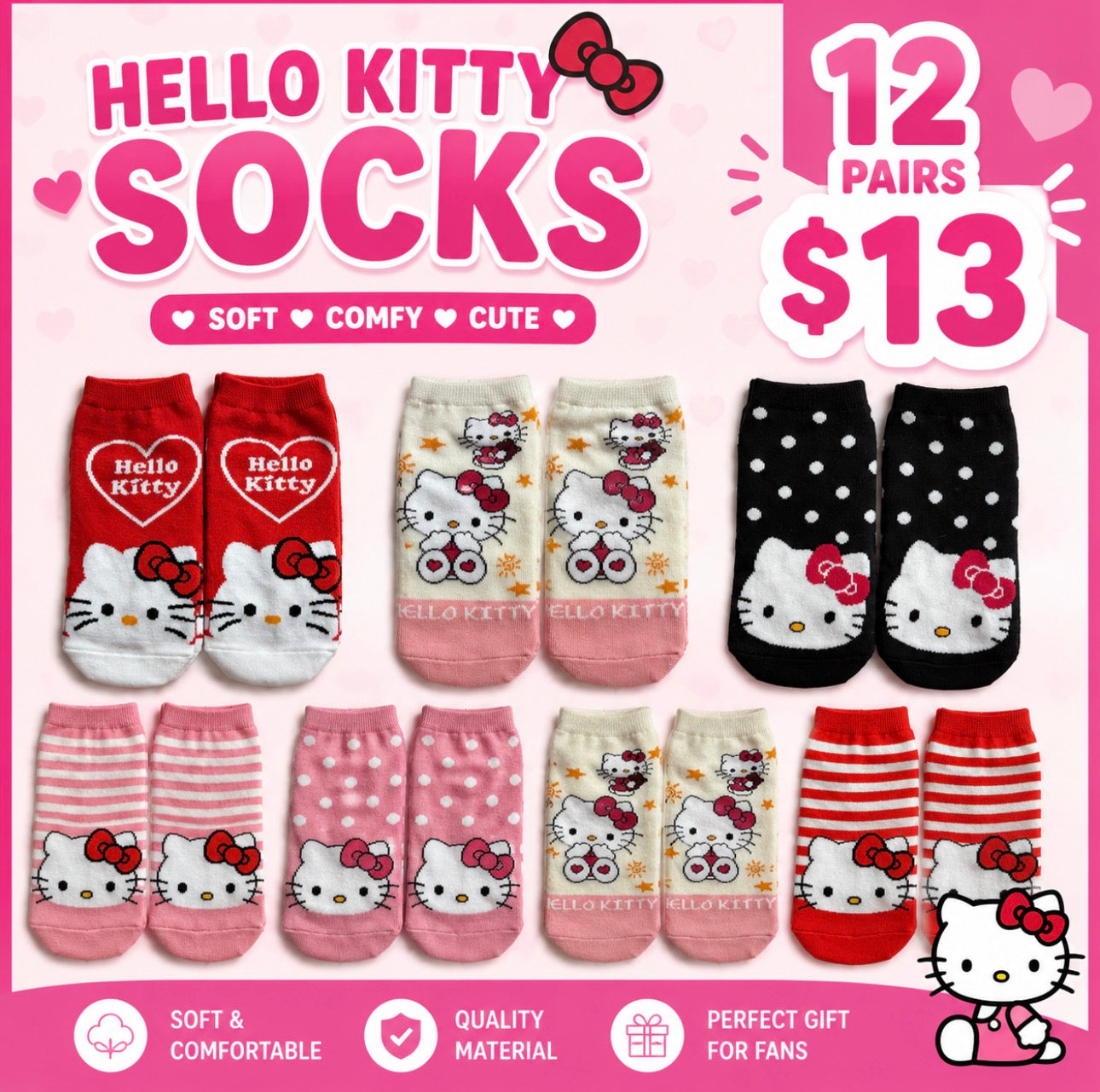 HK assortment Cute Socks (12 Pairs)