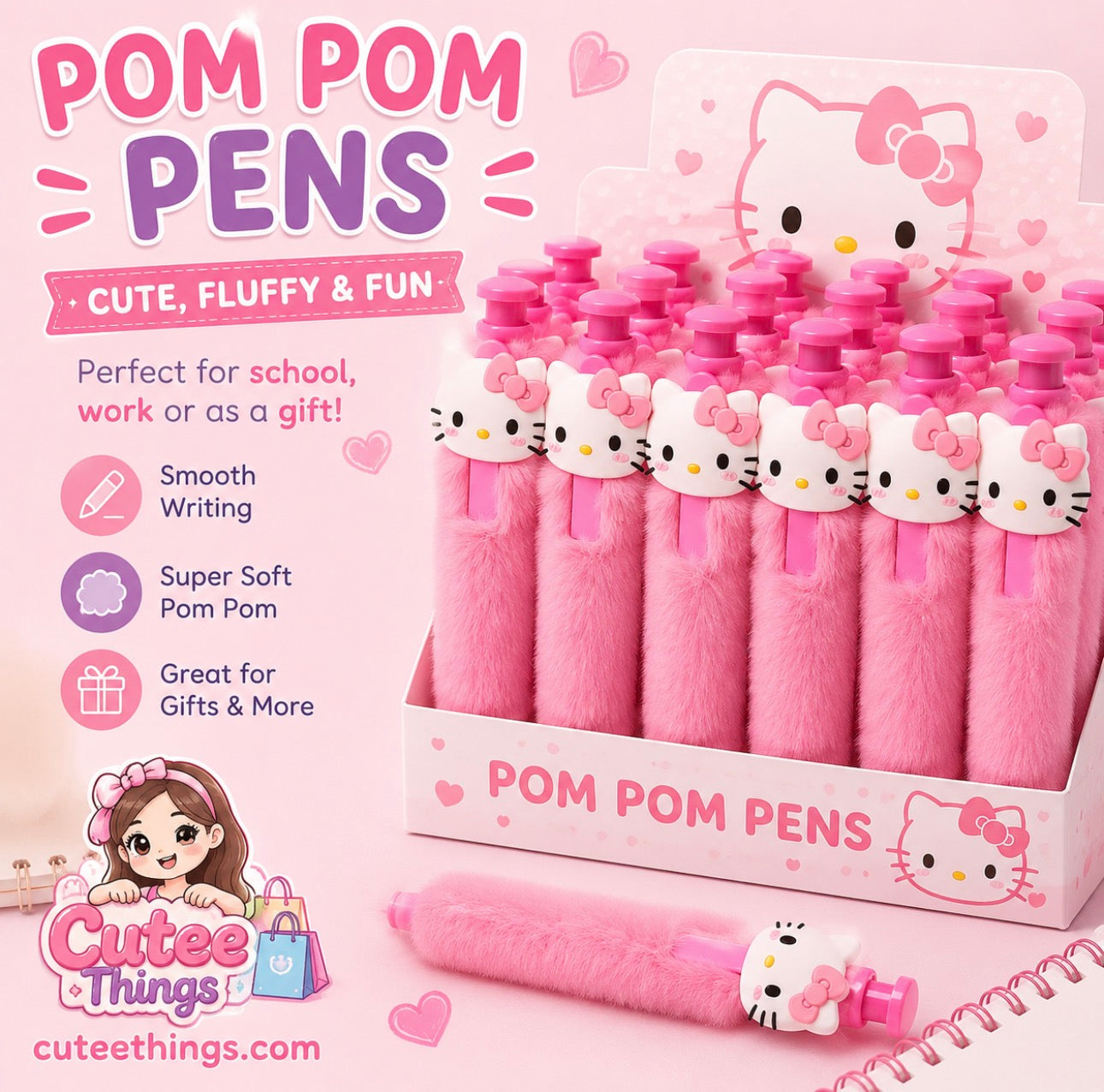 🎀 The Cutest Pom Pom Pens Are Here! 💕🖊️✨(3 Pieces)