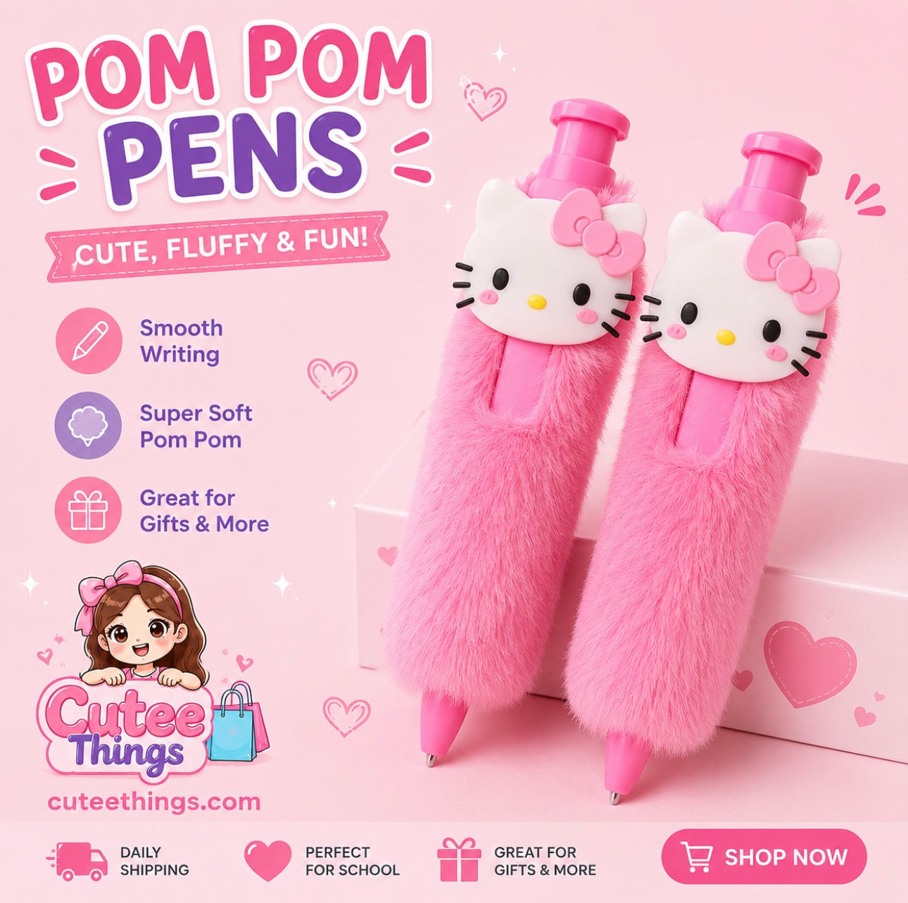 🎀 The Cutest Pom Pom Pens Are Here! 💕🖊️✨(3 Pieces)