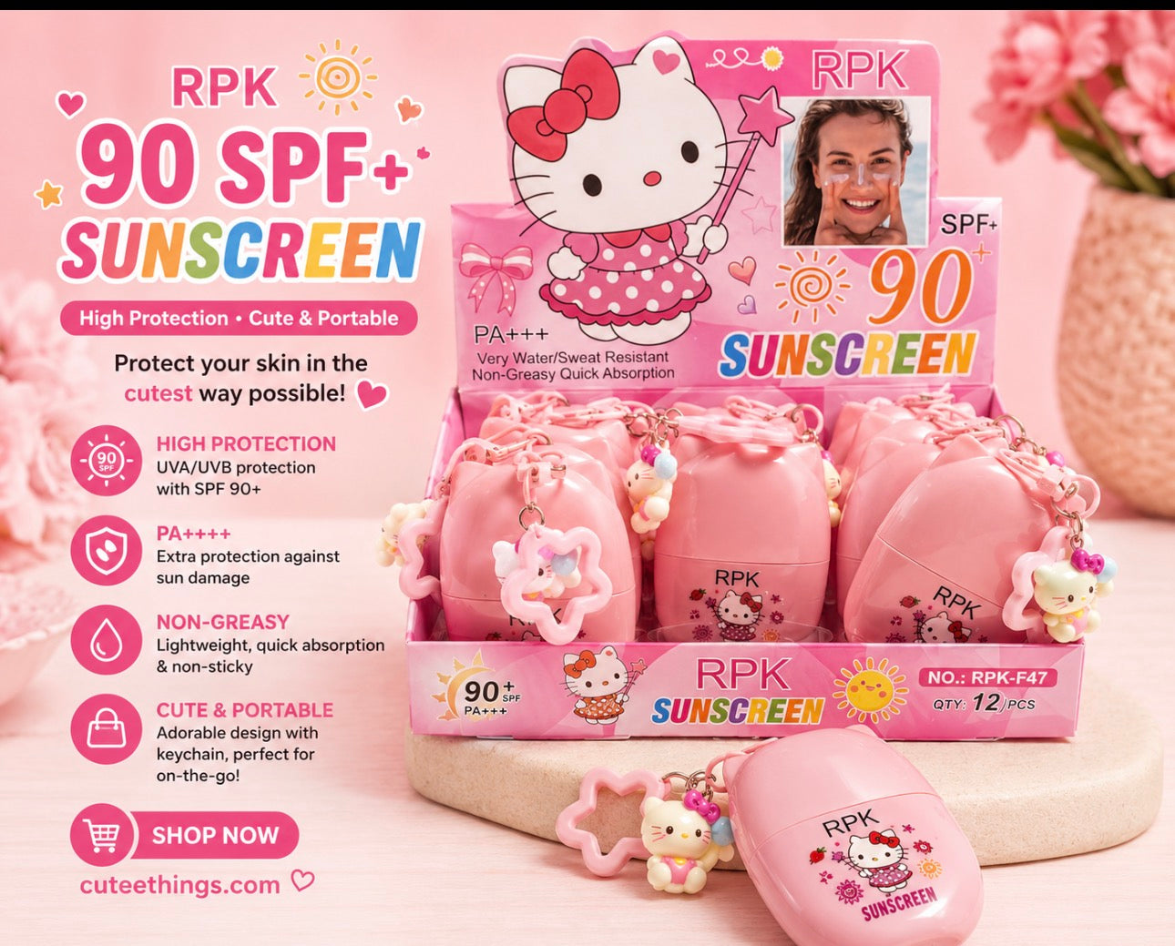 Kitty Sunscreen with charms              (12 Pieces Display)