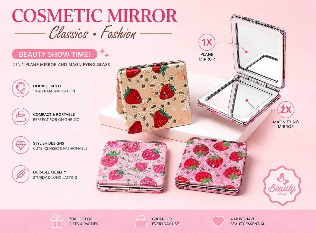 Strawberry Doubled Sized Compact Mirror (12 Pieces display)