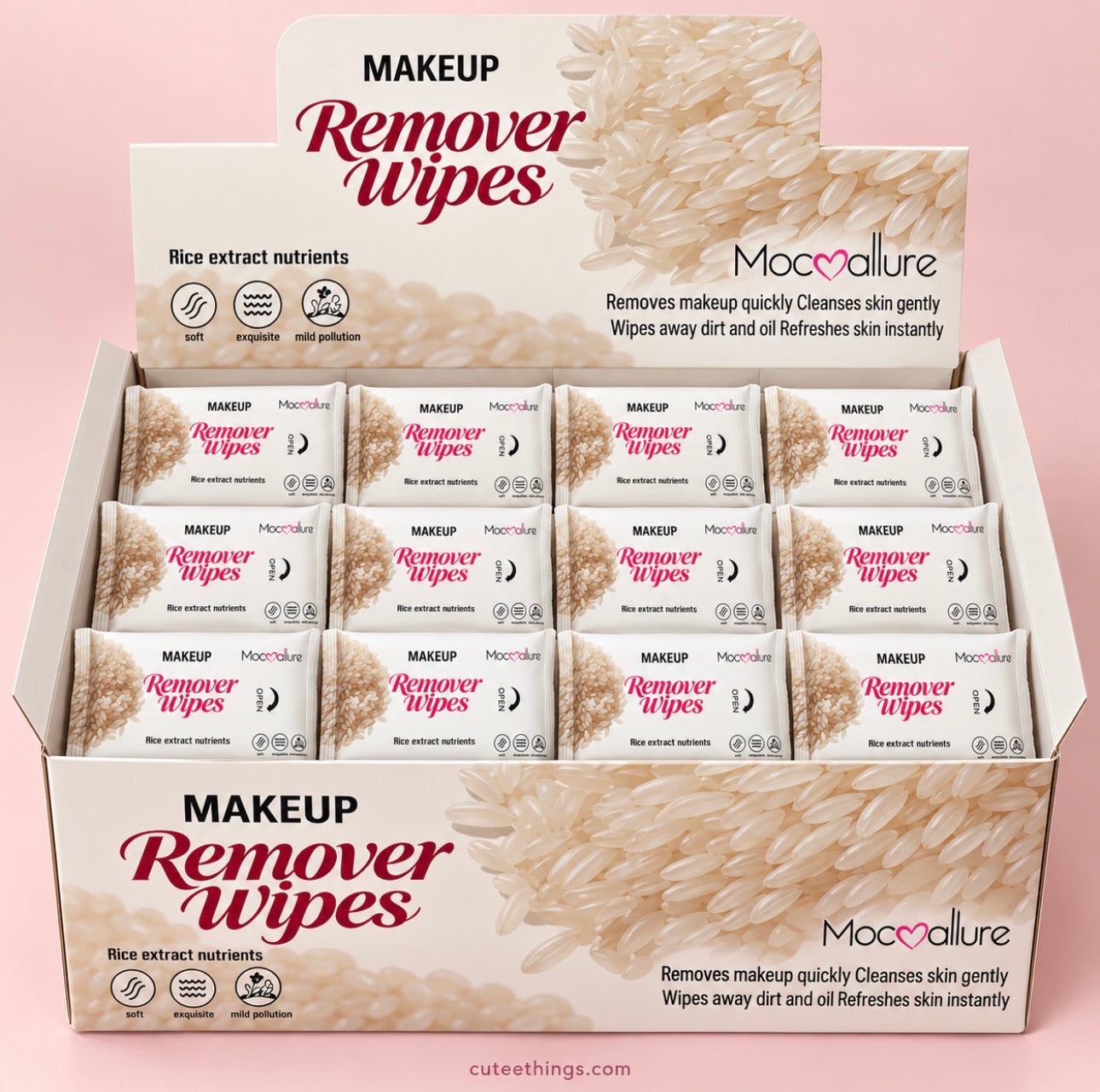 Rice Extract Makeup Remover Wipes    (12 pieces)
