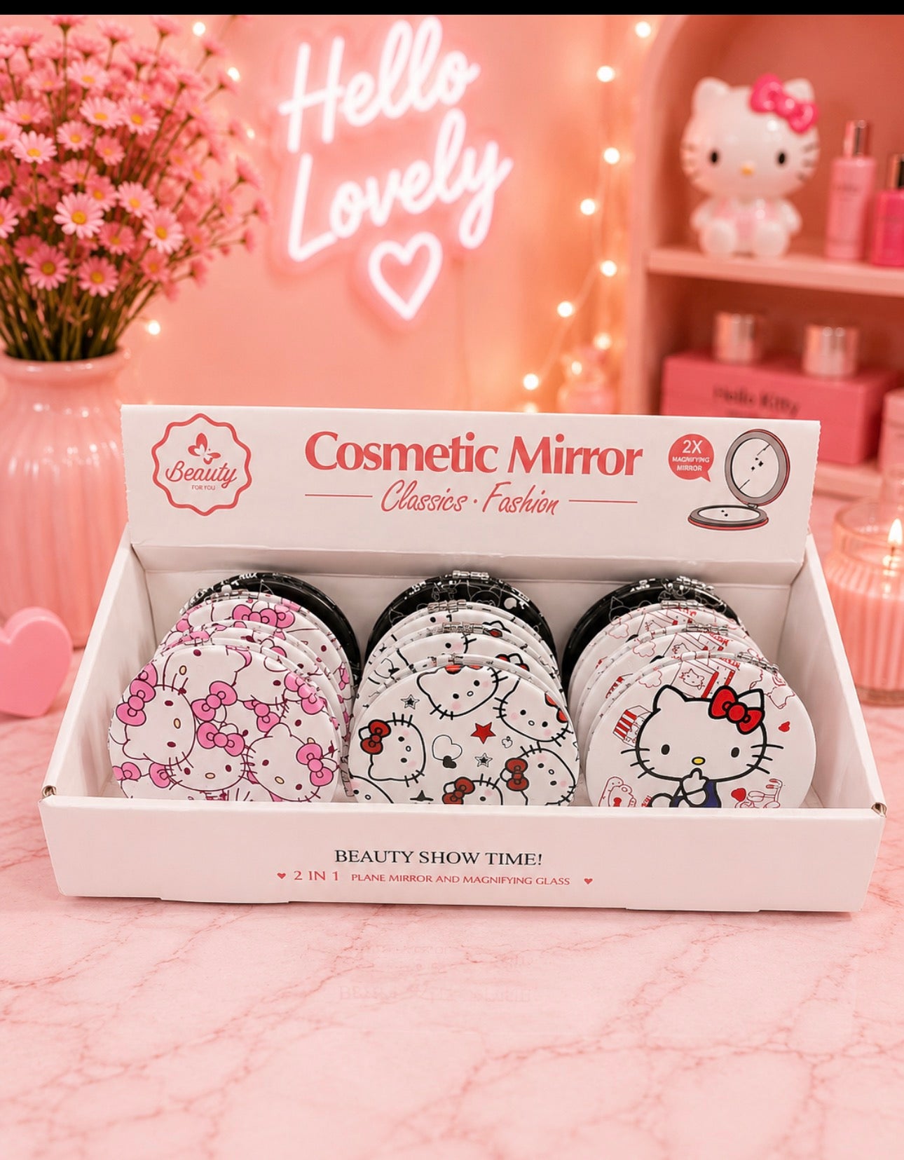 Kitty 2 in 1 double sided mirrors.            (12 Pieces Display)