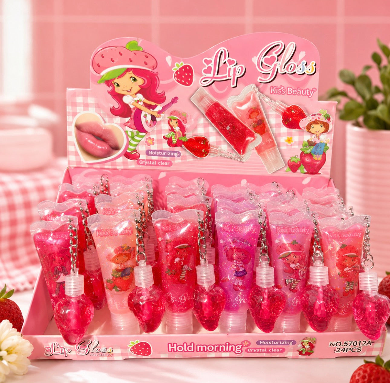 Strawberry Lipgloss with Charm.              (Display with 24 Pieces)