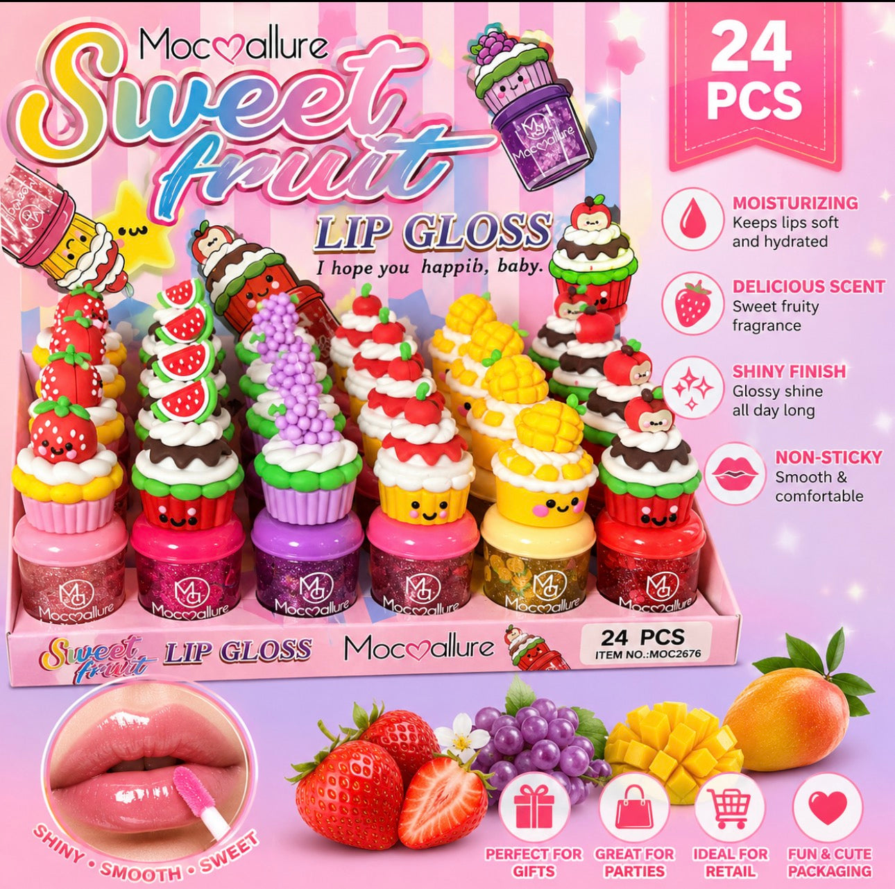 Sweet Fruit Lipgloss (12 Pieces)